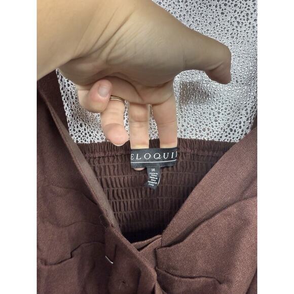 Eloquii NWT Buckle Front Linen Blend Dress Warm Chocolate Brown Slit Womens 14 - Picture 7 of 11